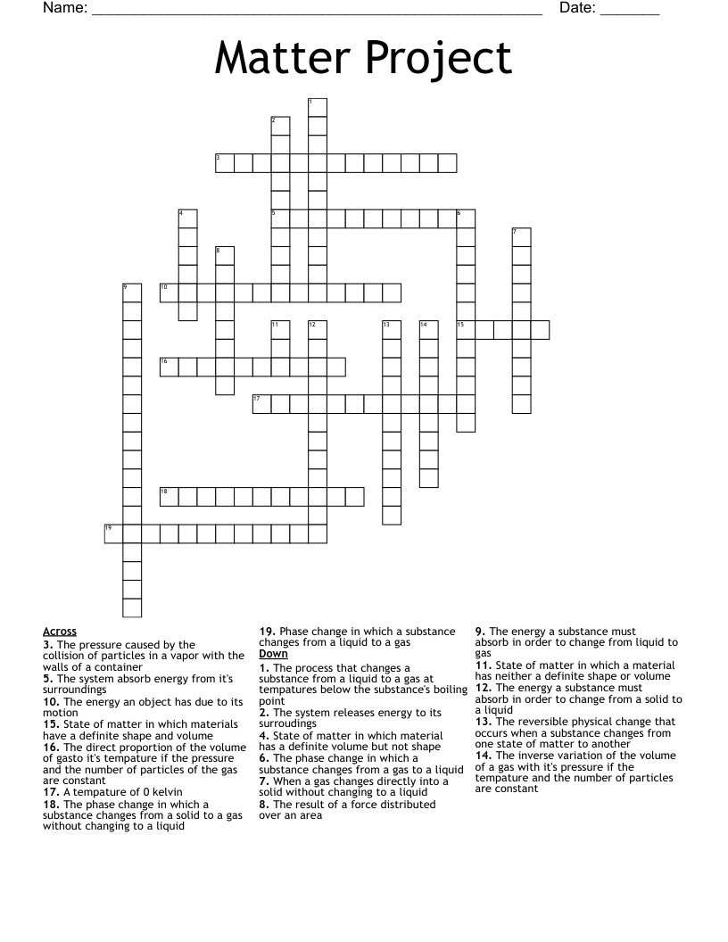 Matter Project Crossword