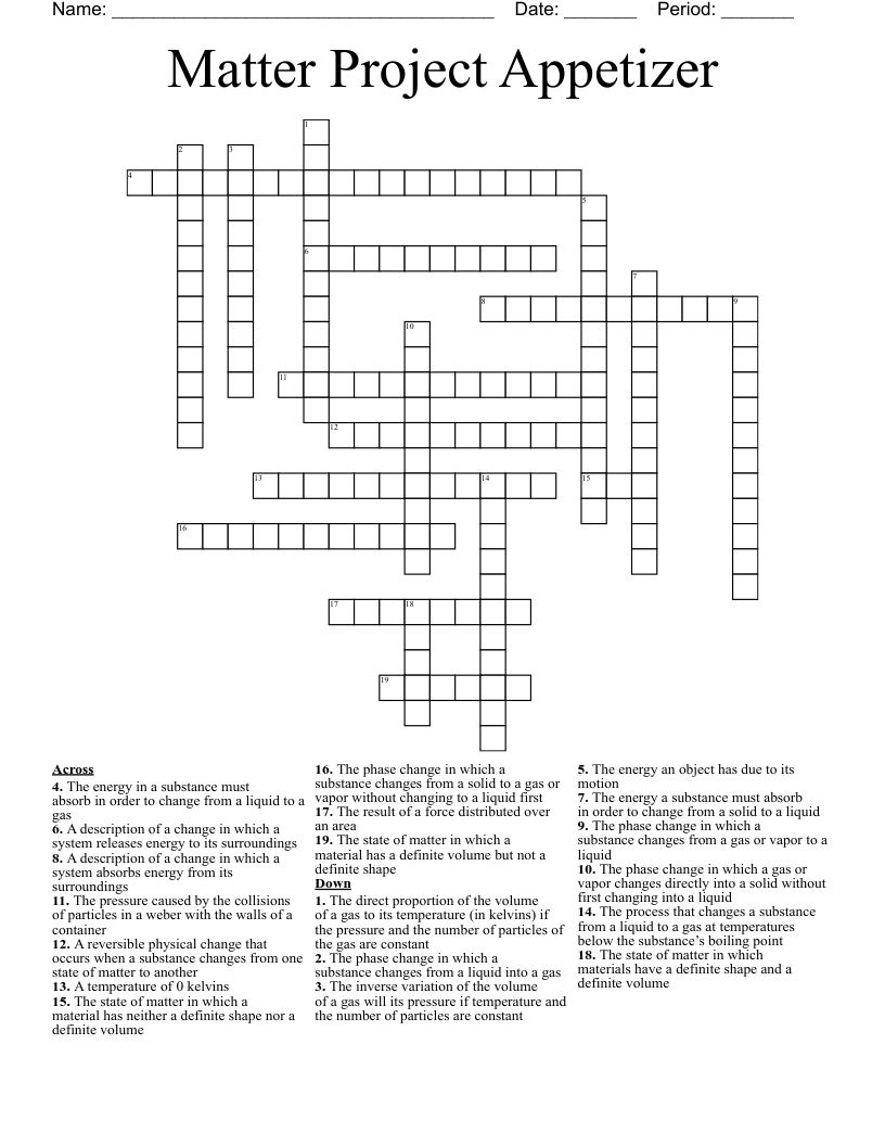 Matter Project Appetizer Crossword