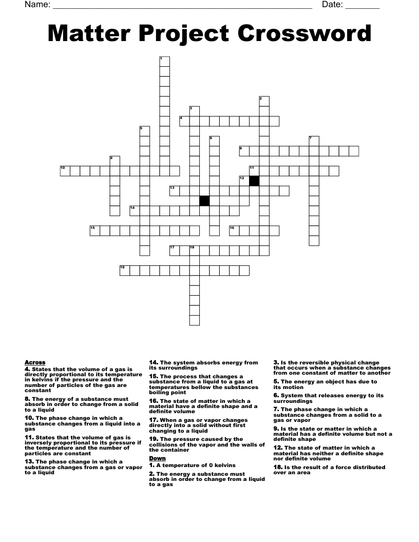 Matter Project Crossword 