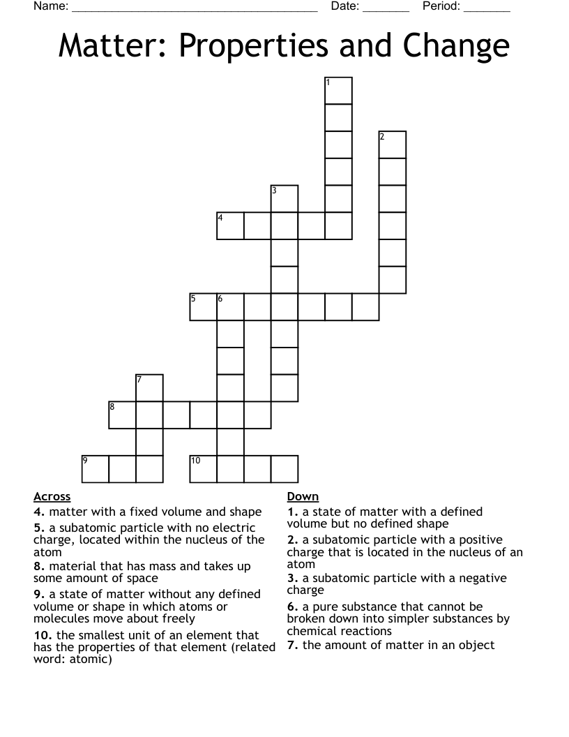 Matter: Properties and Change Crossword