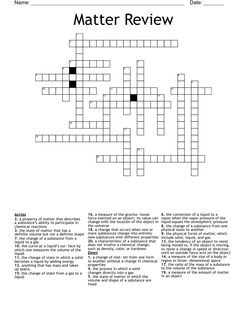 Matter Review Crossword
