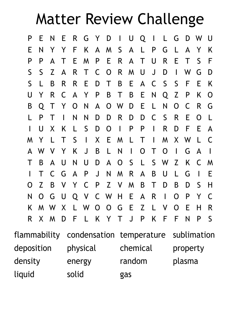 Matter Review Challenge Word Search