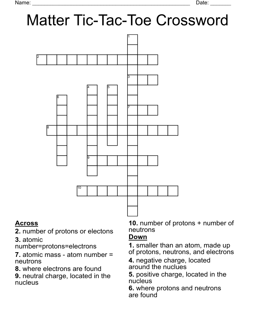 Matter Tic-Tac-Toe Crossword