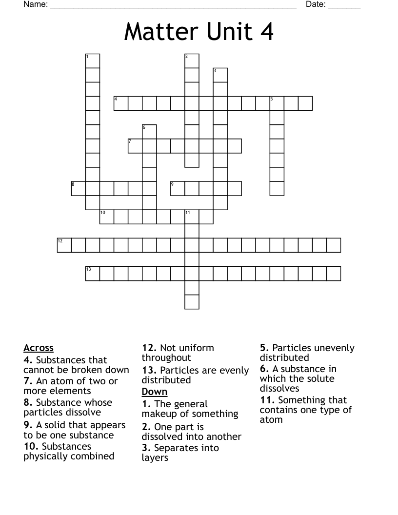 Matter Unit 4 Crossword