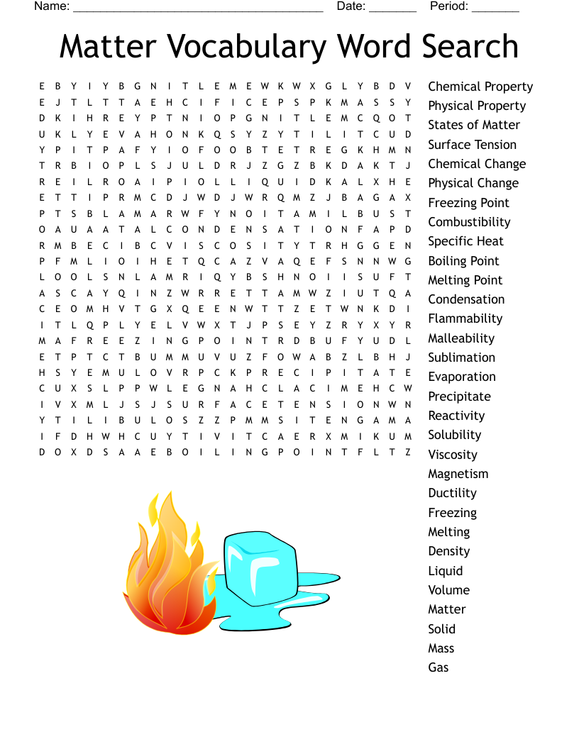 Matter Vocabulary Word Search