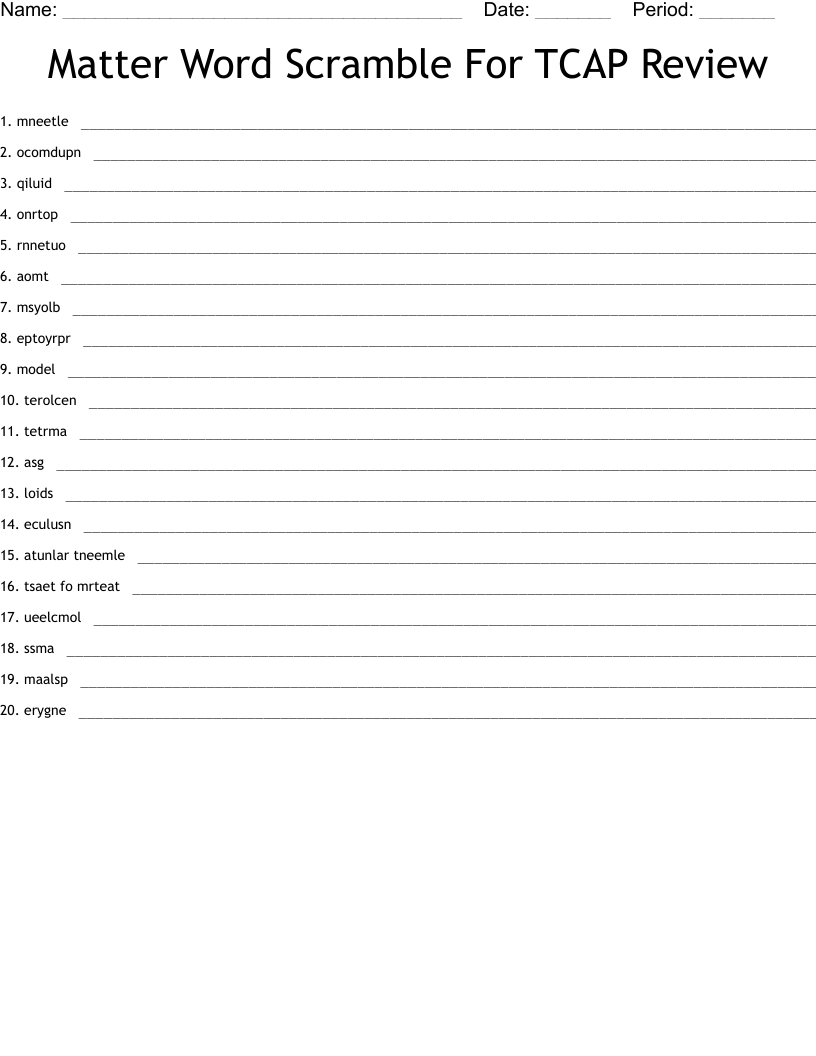 Matter Word Scramble For TCAP Review 