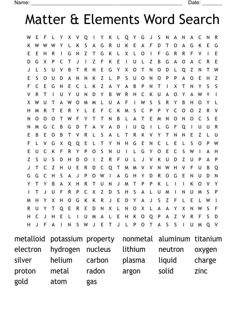 Matter & Elements Word Search