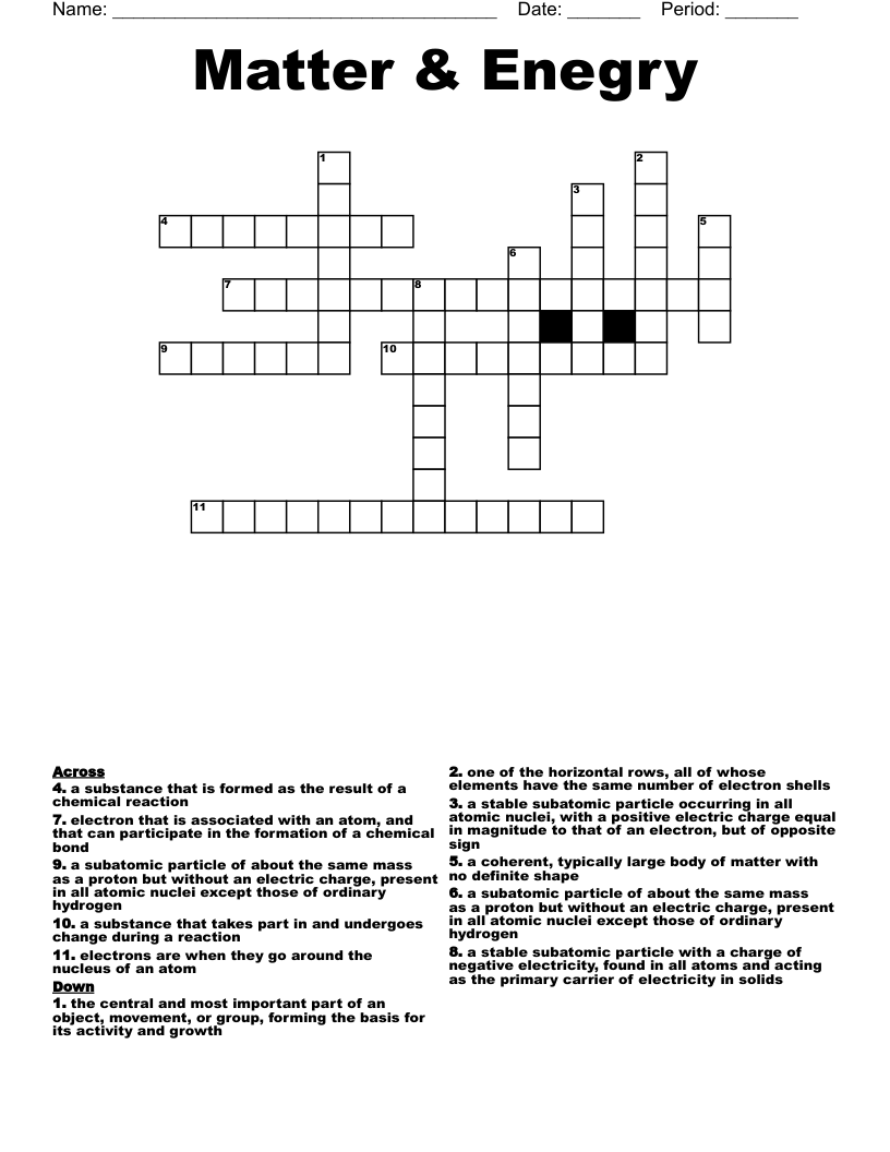 Matter & Enegry Crossword