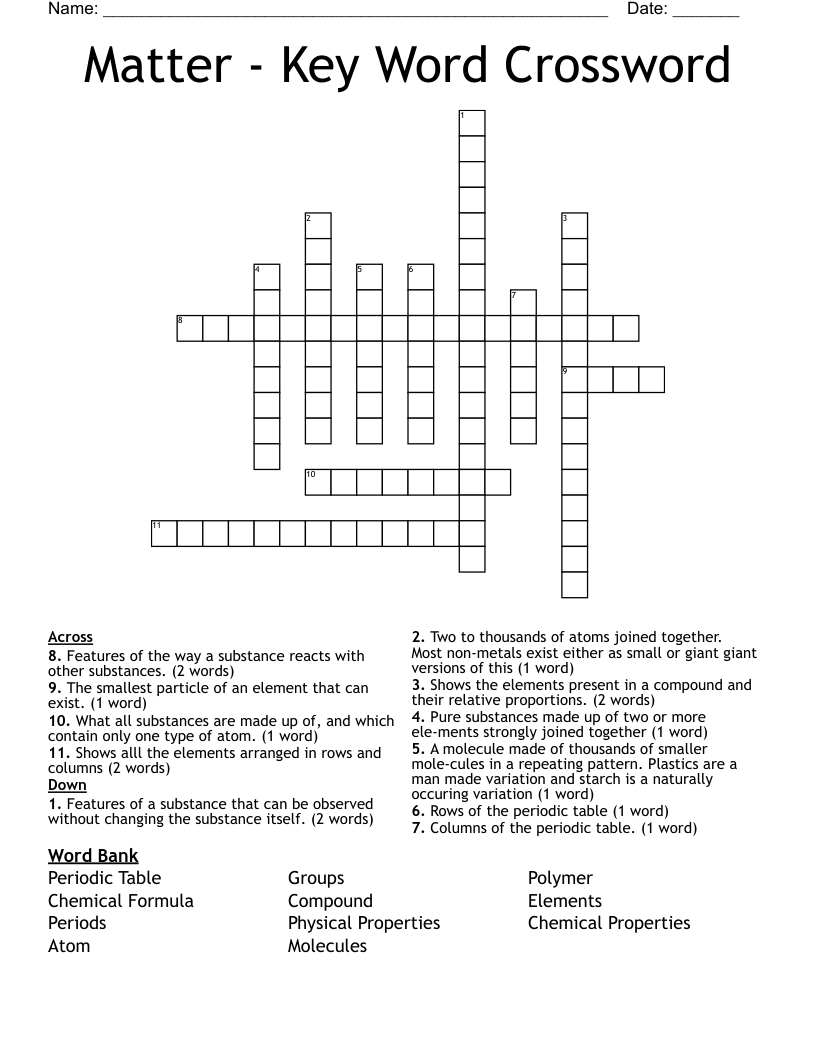 Matter - Key Word Crossword