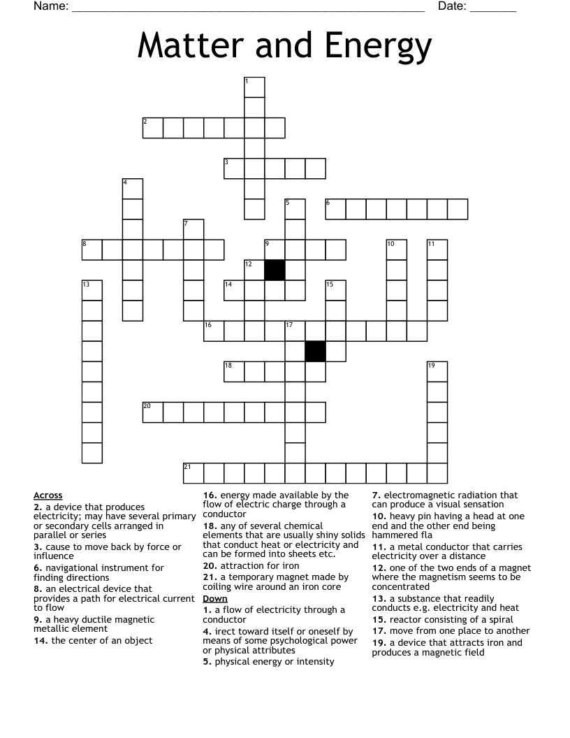 Matter and Energy Crossword