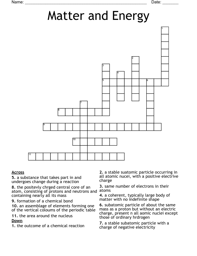 Matter and Energy Crossword