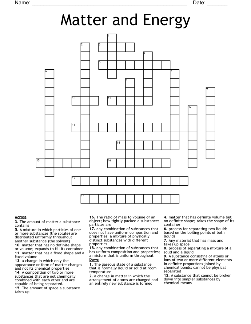Matter and Energy Crossword