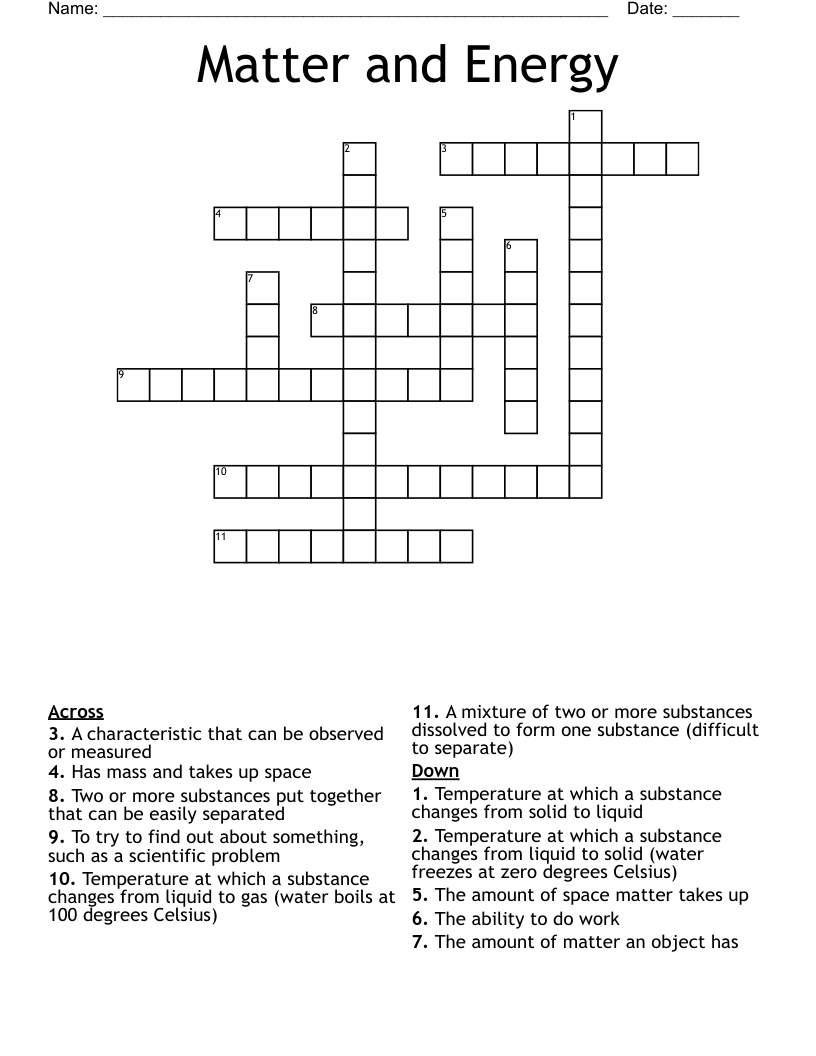 Matter and Energy Crossword
