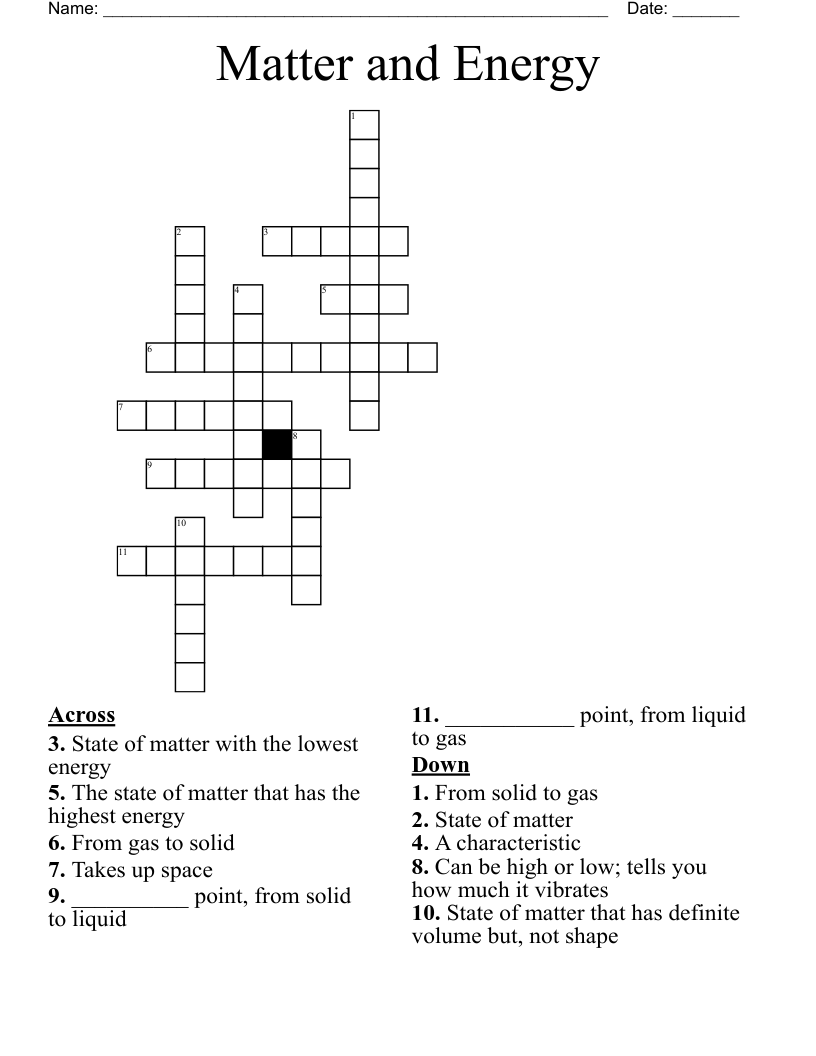 Matter and Energy Crossword