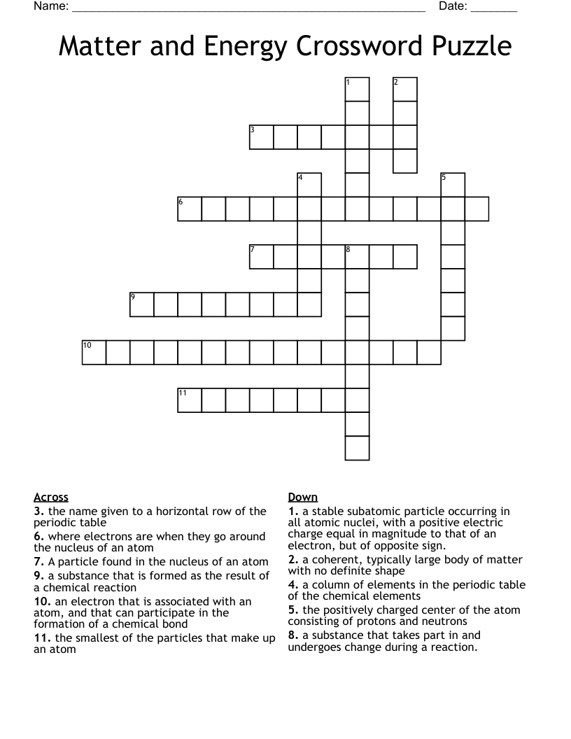Matter and Energy Crossword Puzzle
