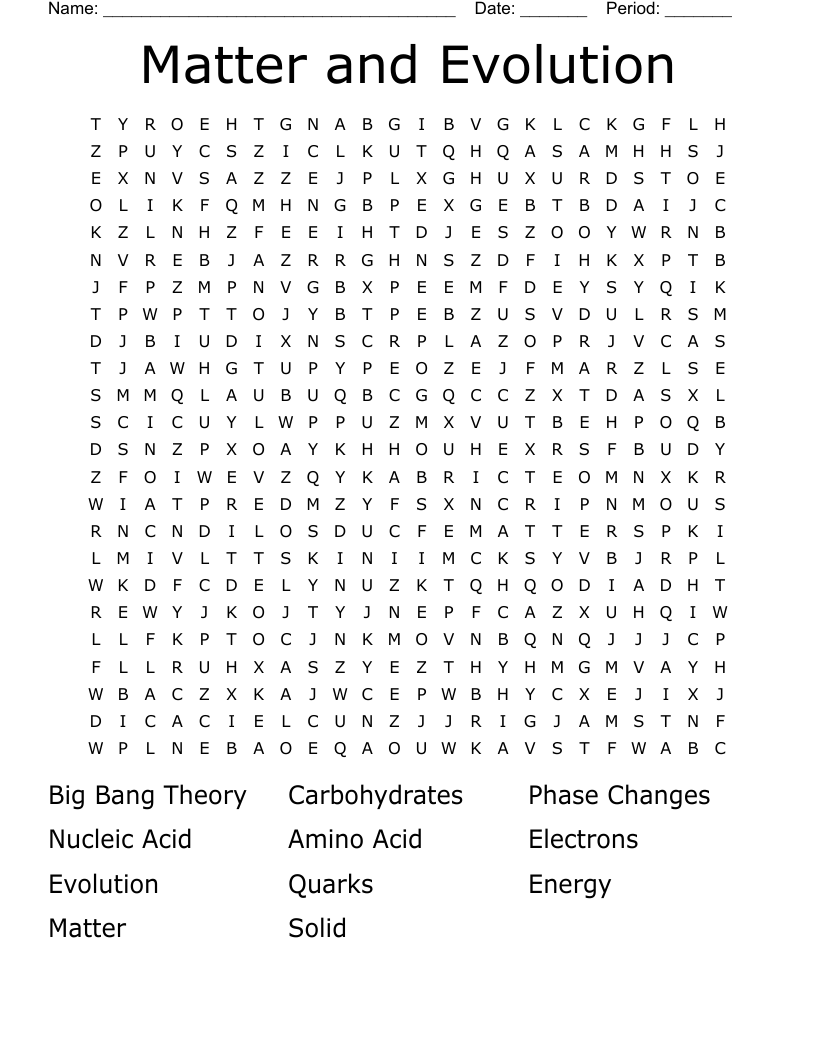 Matter and Evolution Word Search