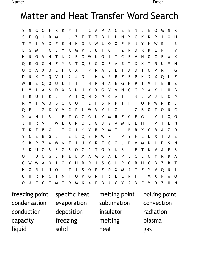 Matter and Heat Transfer Word Search