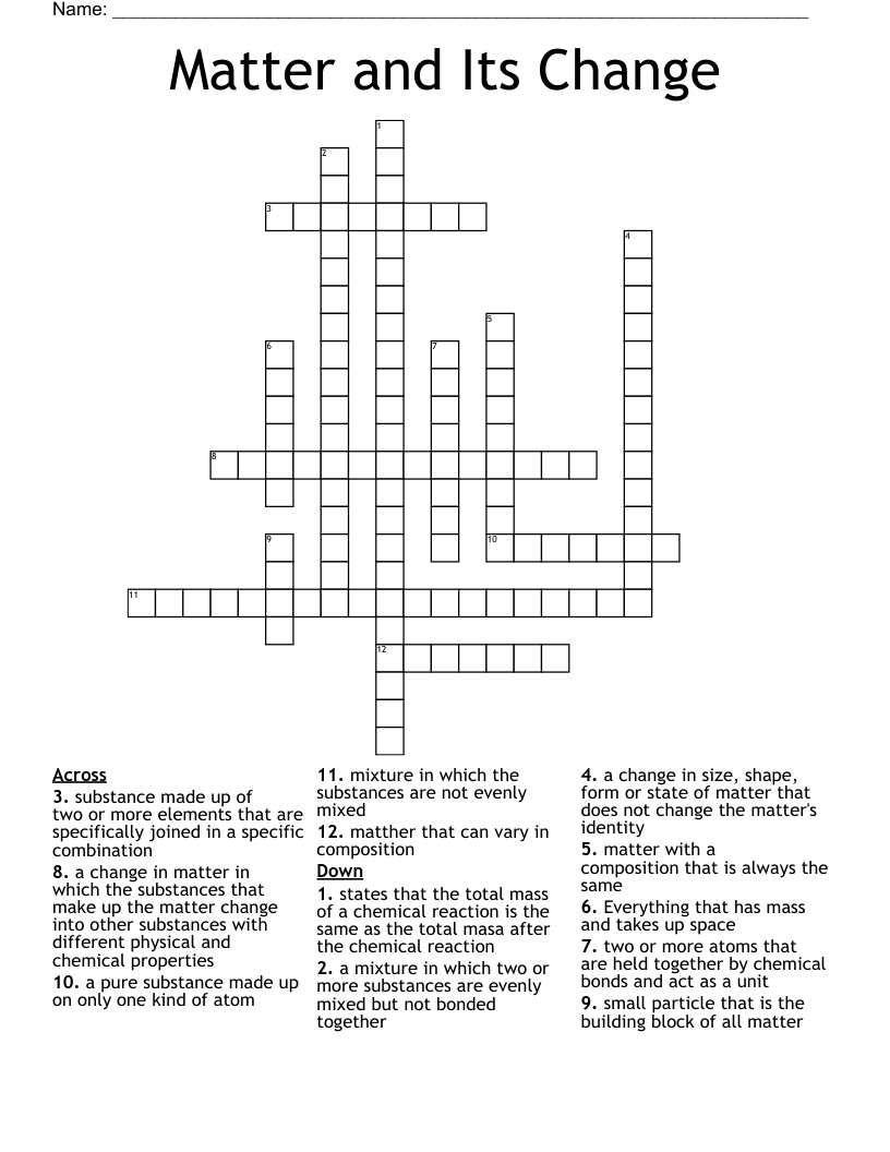 Matter and Its Change Crossword