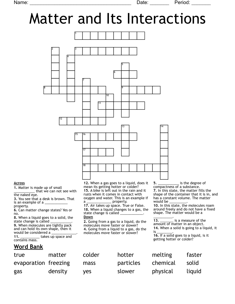 Matter and Its Interactions Crossword