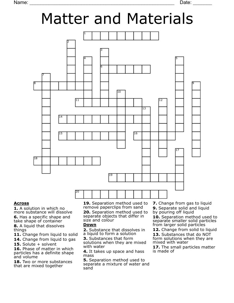 Matter and Materials Crossword