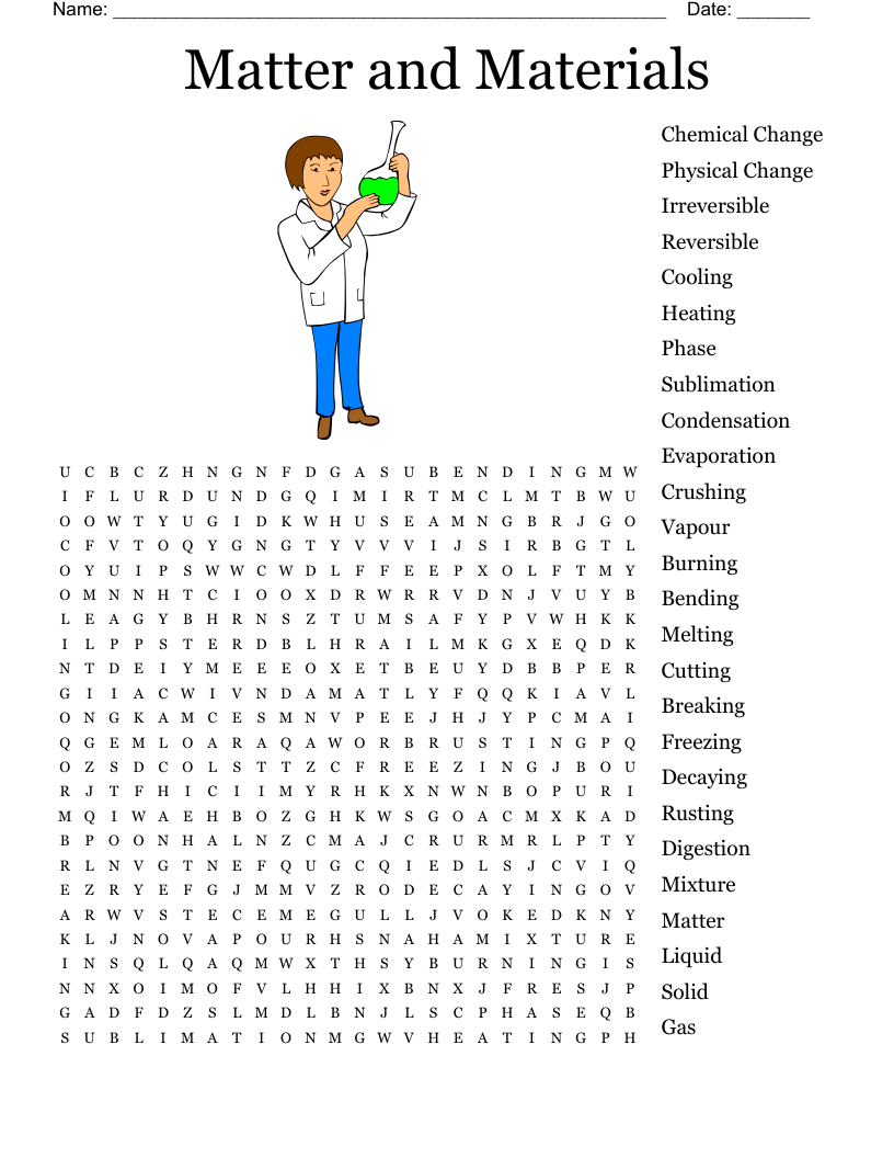 Matter and Materials Word Search