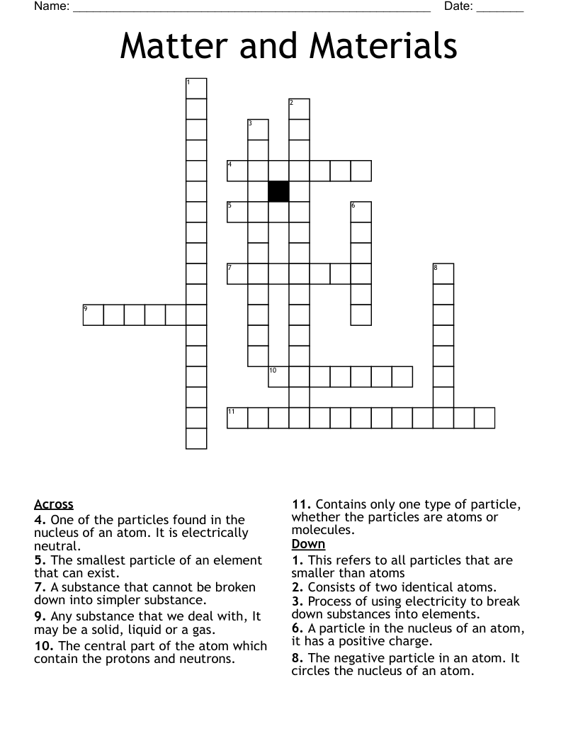 Matter and Materials Crossword
