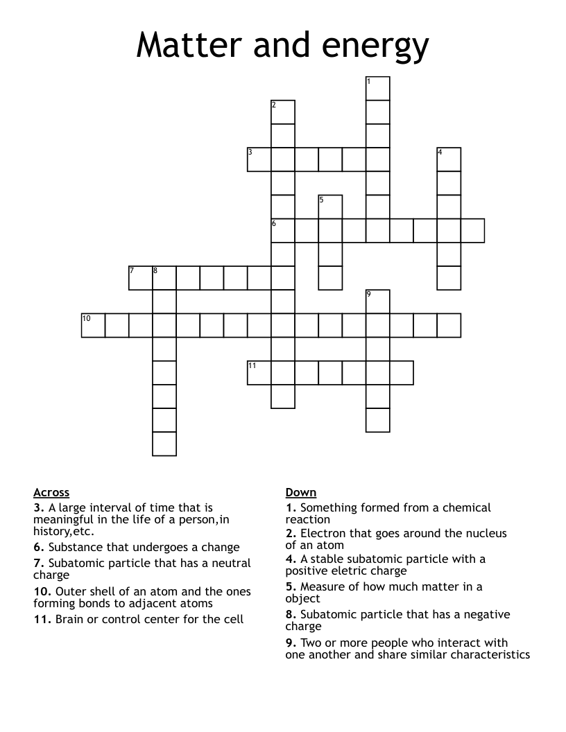 Matter and energy Crossword