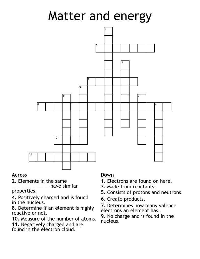 Matter and energy Crossword