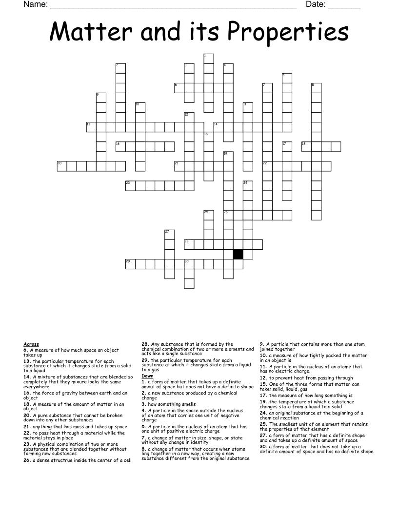 Matter and its Properties Crossword