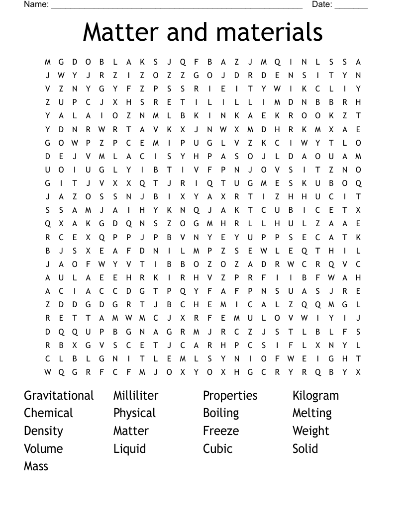 Matter and materials  Word Search