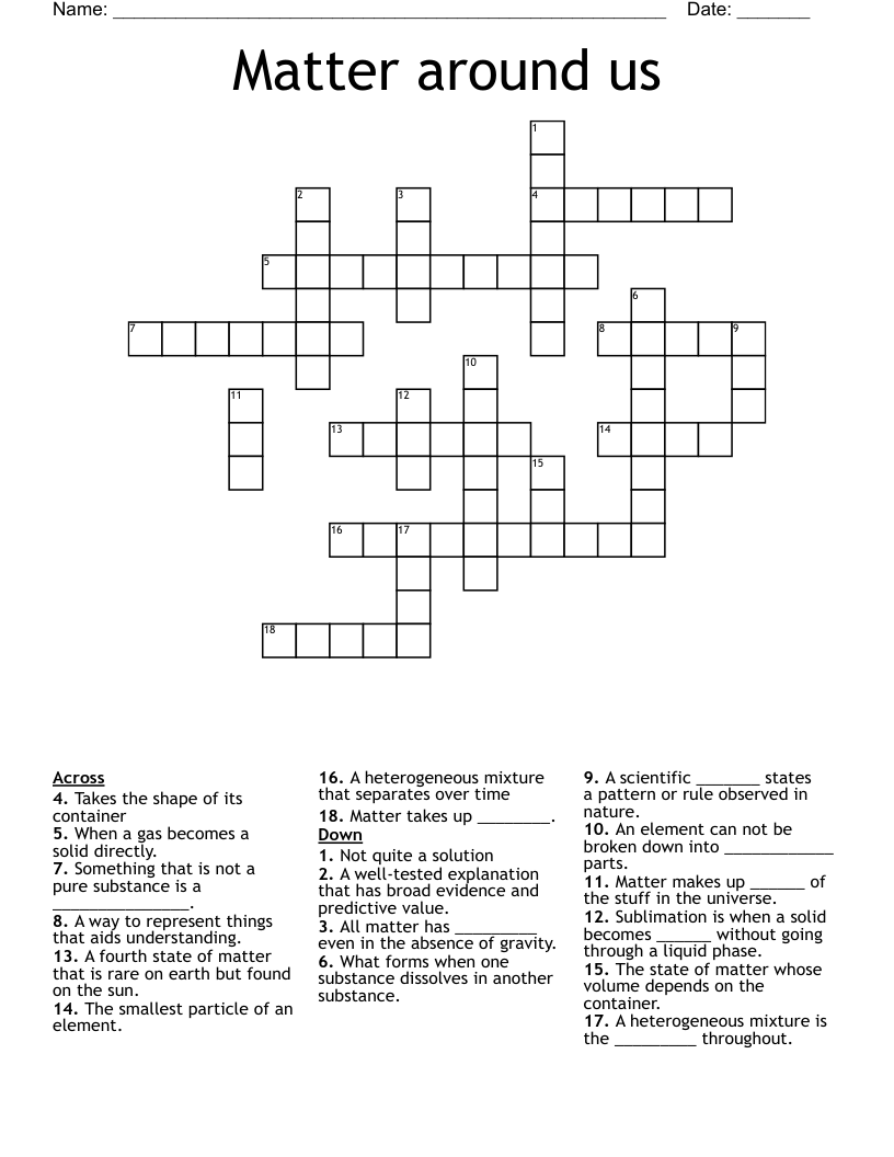 Matter around us Crossword