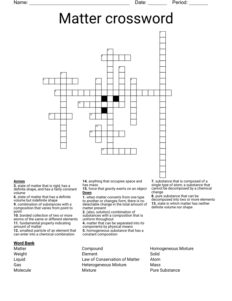 Matter crossword