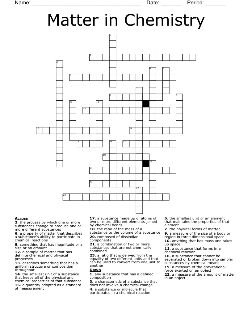 Matter in Chemistry Crossword