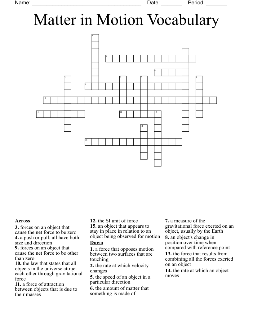 Matter in Motion Vocabulary  Crossword