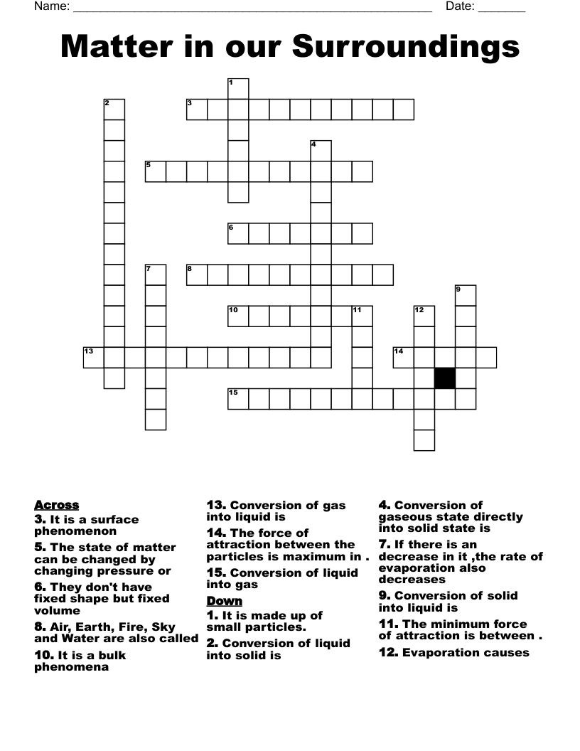 Matter in our Surroundings Crossword