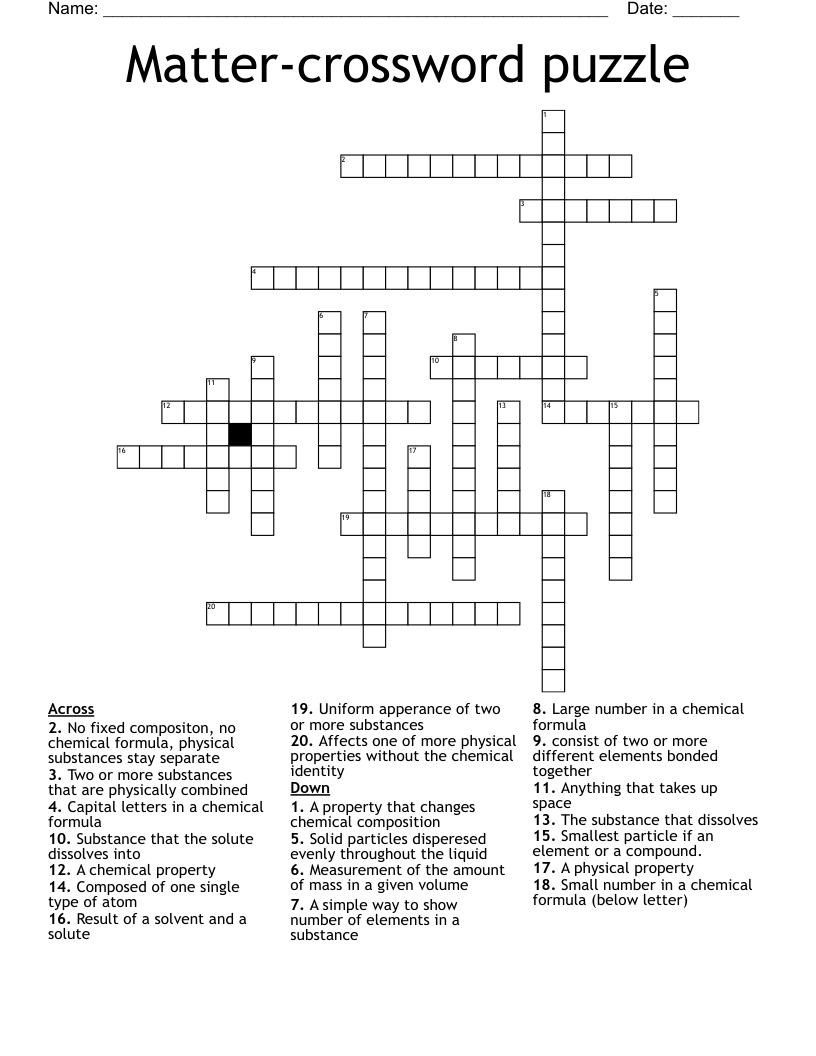 Matter-crossword puzzle
