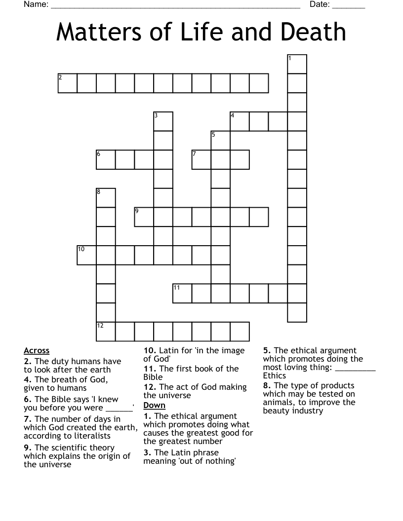 Matters of Life and Death Crossword