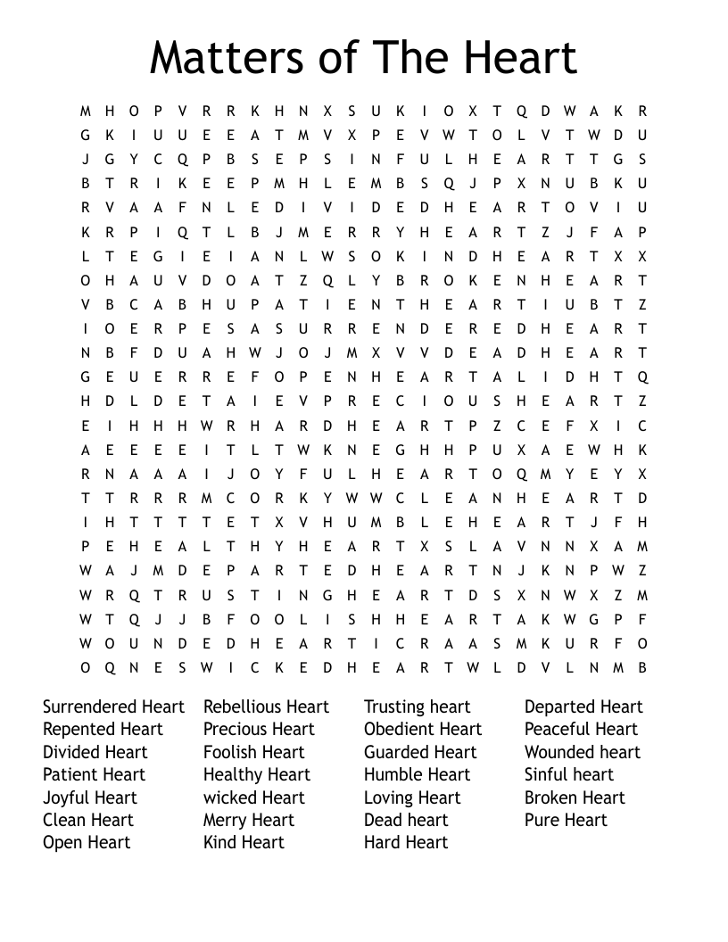 Matters of The Heart Word Search