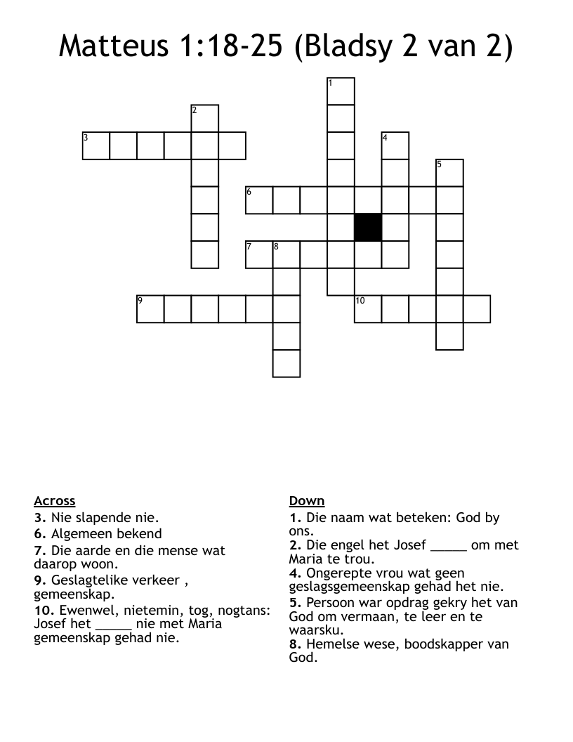 Matteus 1:18-25 (Bladsy 2 van 2) Crossword