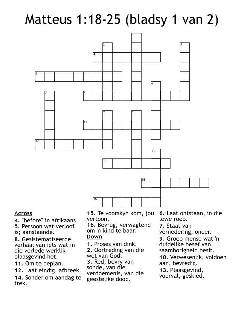 Matteus 1:18-25 (bladsy 1 van 2) Crossword