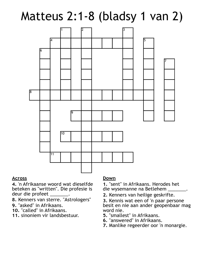 Matteus 2:1-8 (bladsy 1 van 2) Crossword