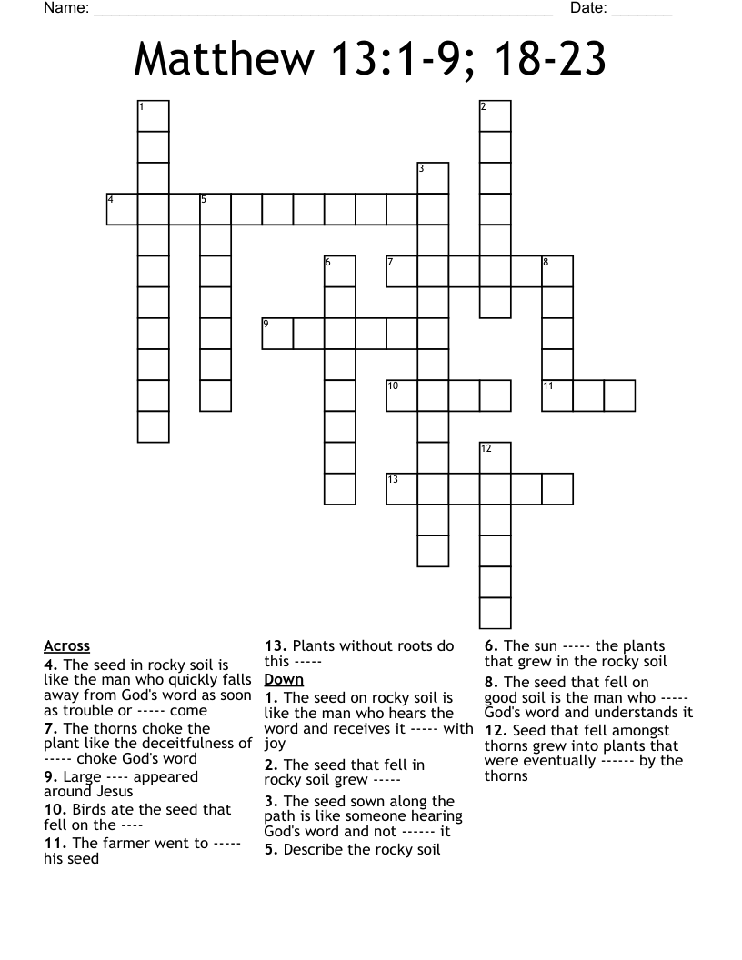 Matthew 13:1-9; 18-23 Crossword