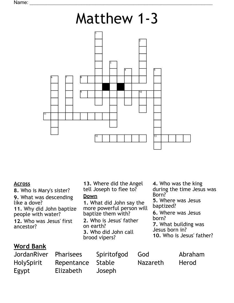 Matthew 1-3 Crossword