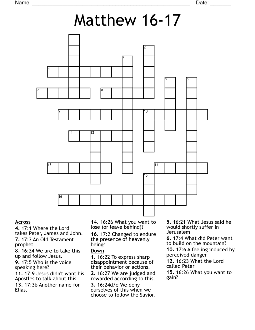 Matthew 16-17 Crossword