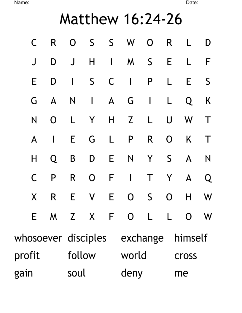 Matthew 16:24-26 Word Search