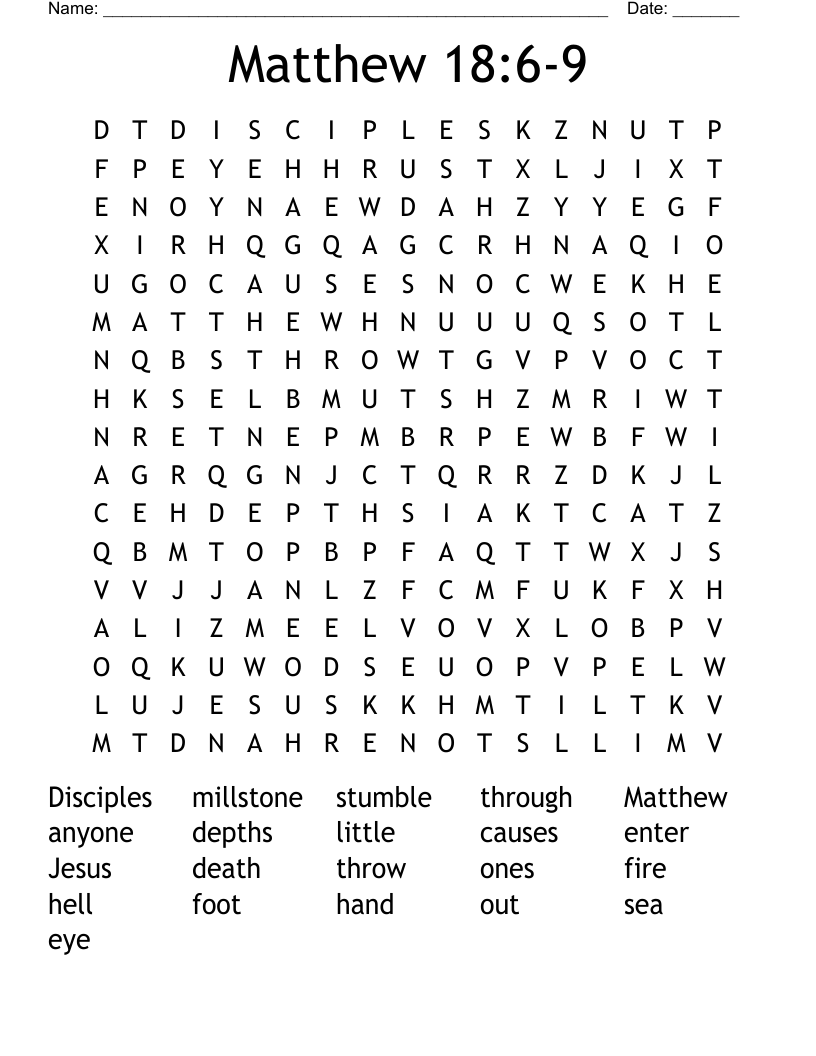 Matthew 18:6-9 Word Search