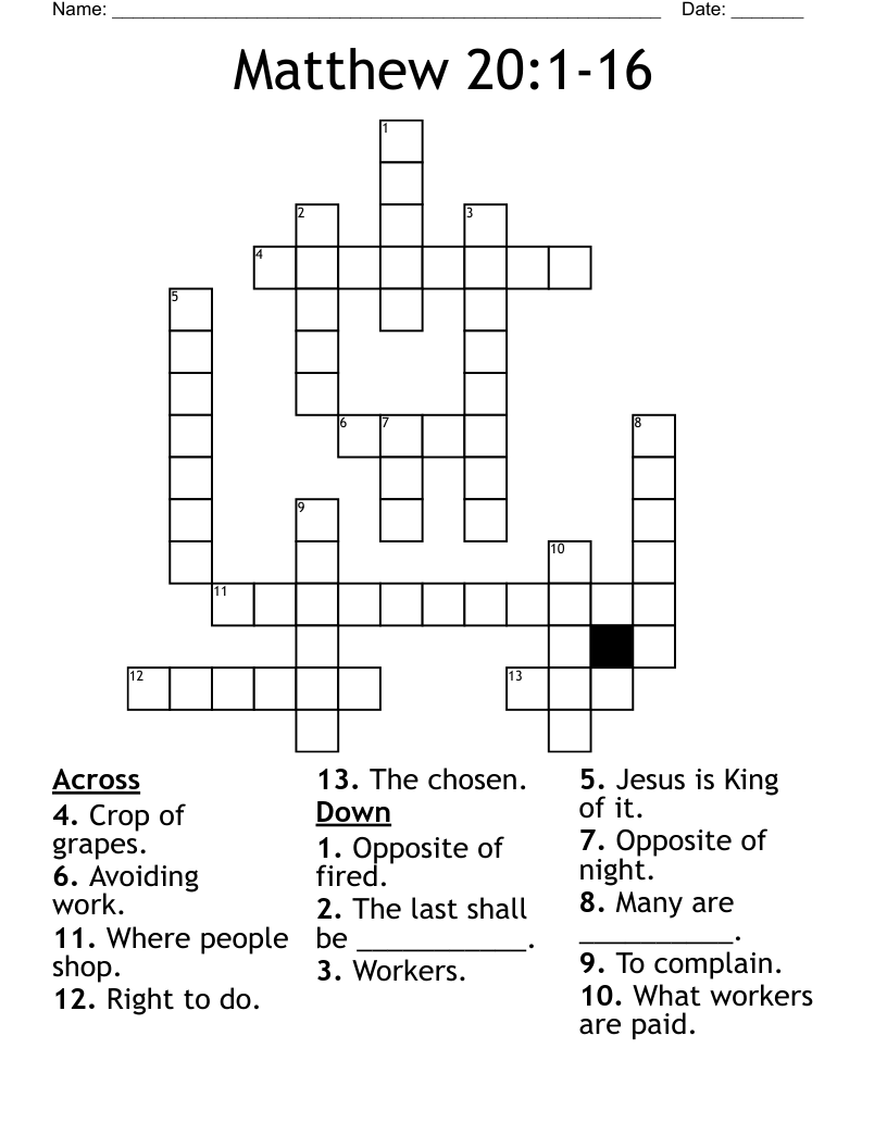 Matthew 20:1-16 Crossword