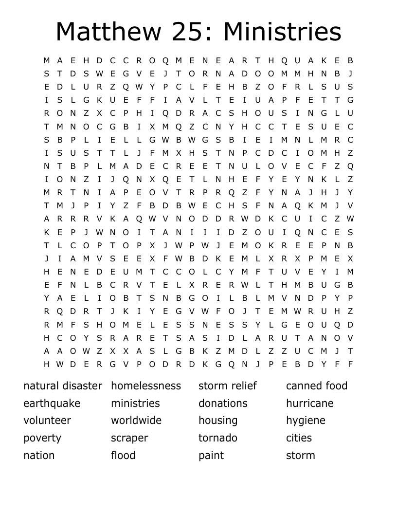 Matthew 25: Ministries Word Search