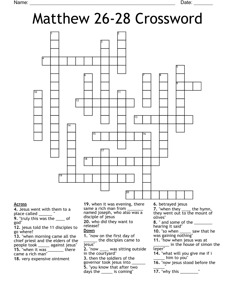 Matthew 26-28 Crossword