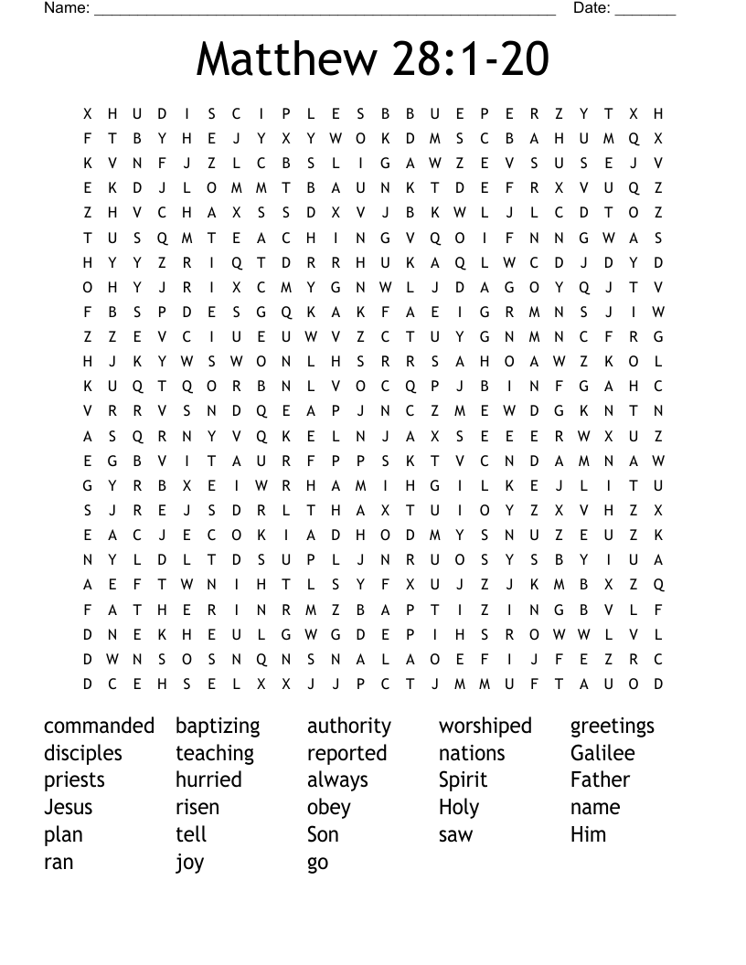 Matthew 28:1-20 Word Search
